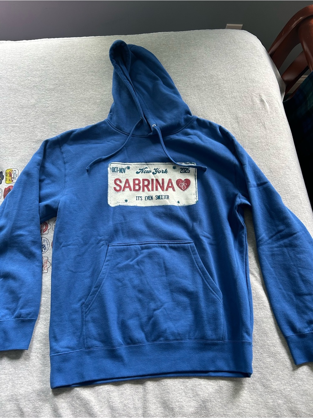 Sabrina Carpenter Blue Hoodie with License Plate Graphic - New York